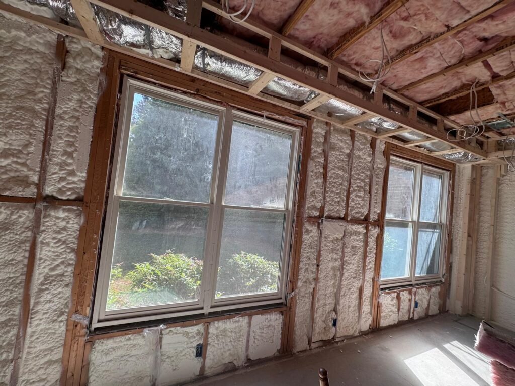 Complete wall coverage with high-density foam for structural reinforcement and energy savings