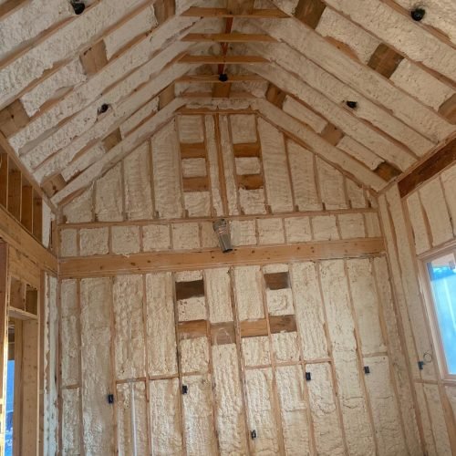 Residential attic spray foam insulation for superior thermal envelope in a new construction project.